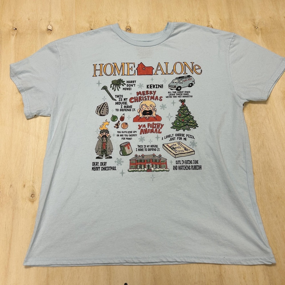 Home Alone Shirt Mens XL Blue Kevin Christmas Holiday Movie Graphic Tee T-Shirt
